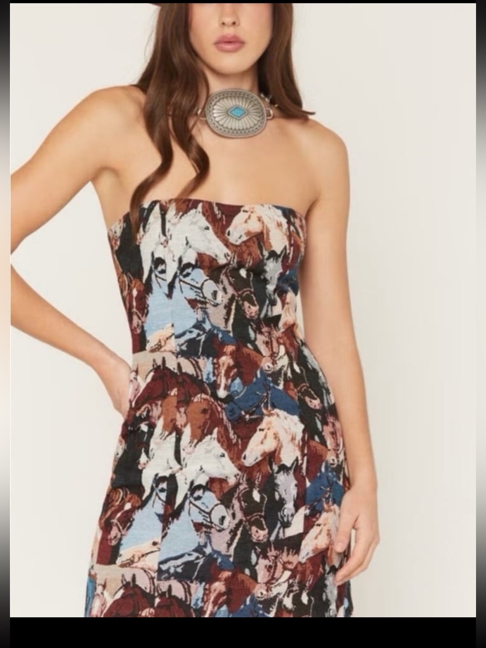 NWT blue b Strapless Mini Dress in Multi Horse Print